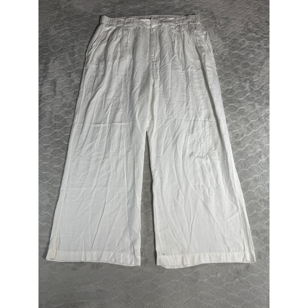 O'Neill Womens XXL White Linen Blend Wide Leg Beach Boho Baggy Pants Pleated